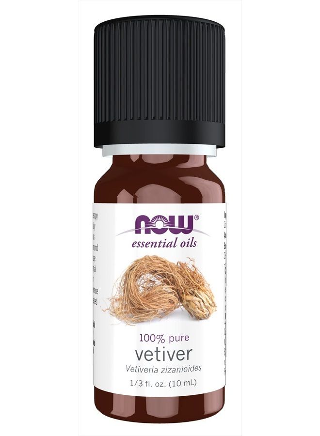 Now Foods NOW Essential Oils, Vetiver Oil, Woodsy Aromatherapy Scent, Steam Distilled, 100% Pure, Child Resistant Cap, 10-mL  - Image 1