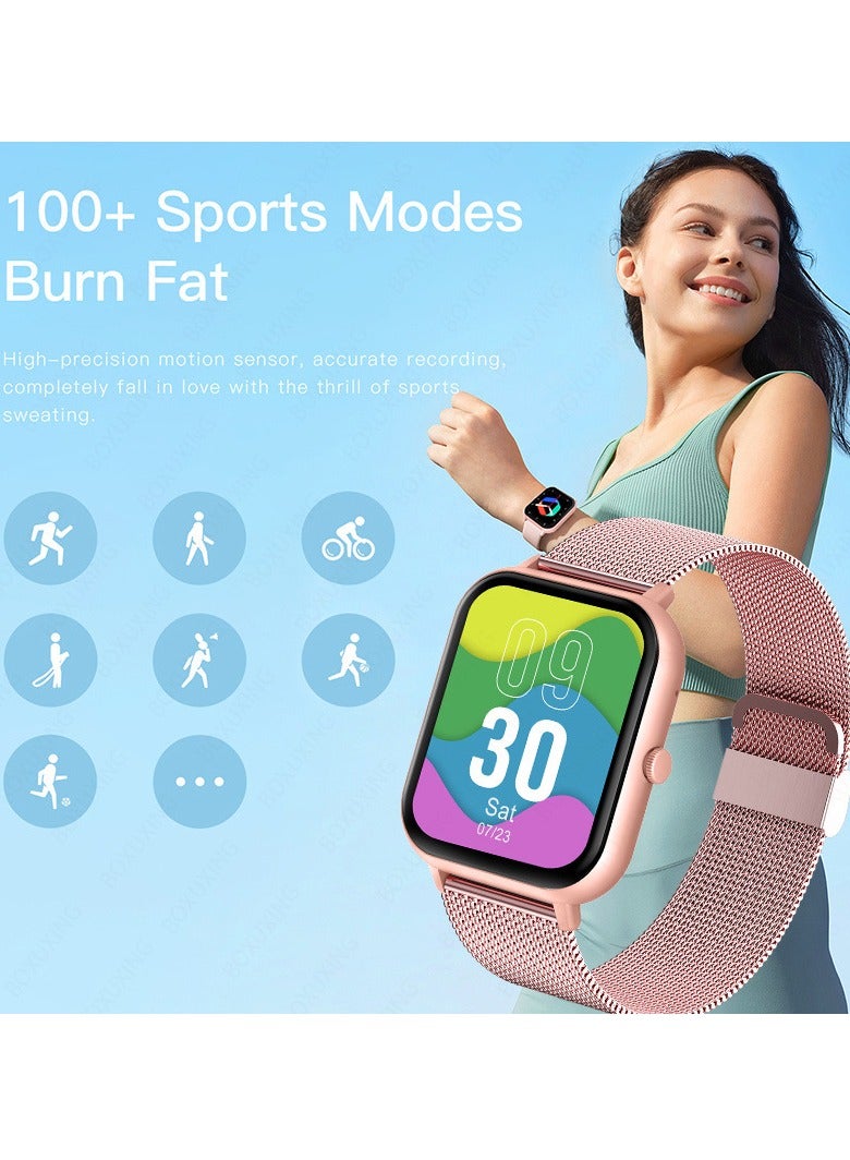 AROAQ Smart Watch, Zl54c Waterproof Smartwatch With Ai Voice Assistant, Heart Rate Blood Pressure Blood Oxygen Sleep Monitor Wrist Watch, (Pink+Pink Milan Steel) - Image 3