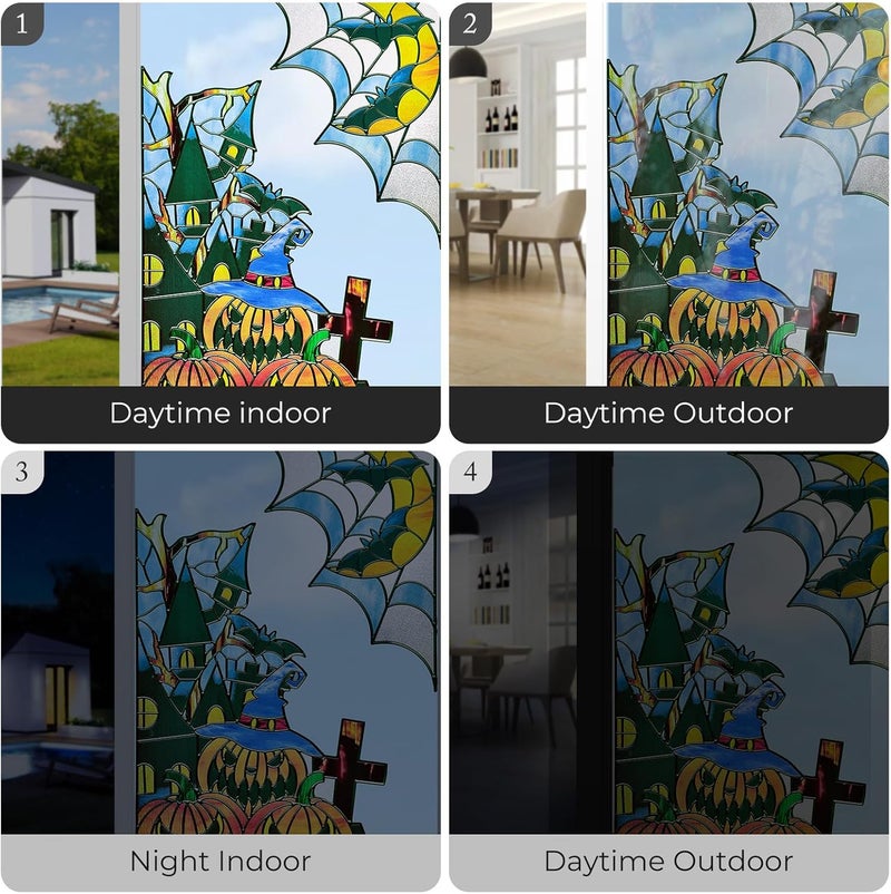 ADD.HERES Window Stickers, ‌Stained Glass Window Privacy Film, UV Blocking Static Cling for Home Kitchen Office Bathroom, Halloween, 17.7" X 31.5" - Image 5
