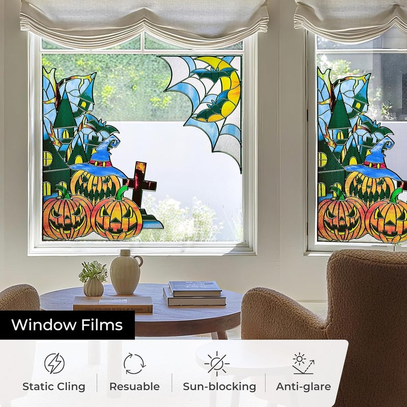 ADD.HERES Window Stickers, ‌Stained Glass Window Privacy Film, UV Blocking Static Cling for Home Kitchen Office Bathroom, Halloween, 17.7" X 31.5" - Image 3