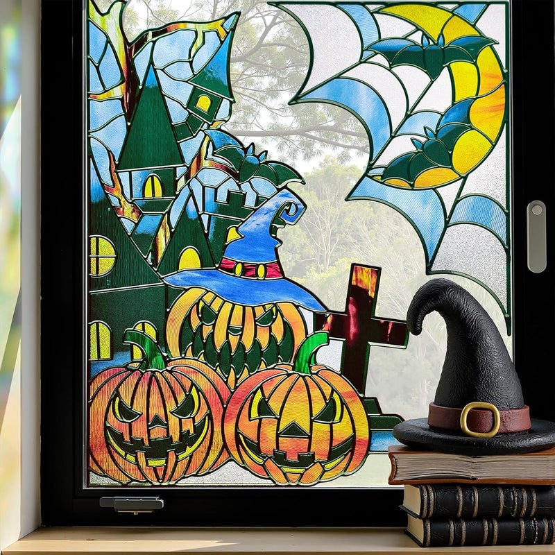 ADD.HERES Window Stickers, ‌Stained Glass Window Privacy Film, UV Blocking Static Cling for Home Kitchen Office Bathroom, Halloween, 17.7" X 31.5" - Image 1