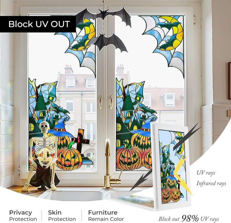 ADD.HERES Window Stickers, ‌Stained Glass Window Privacy Film, UV Blocking Static Cling for Home Kitchen Office Bathroom, Halloween, 17.7" X 31.5" - Image 4