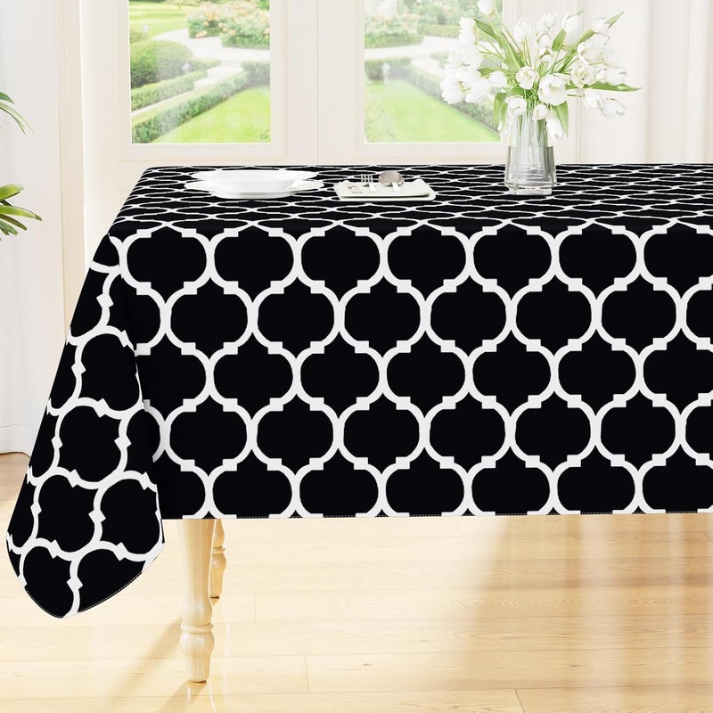 smiry Rectangle Table Cloth, Waterproof Vinyl Tablecloth with Flannel Backing for Rectangle Tables, Wipeable Spillproof Plastic Tablecloths for Dining, Camping, Indoor and Outdoor (54"x108", Black) - Image 1