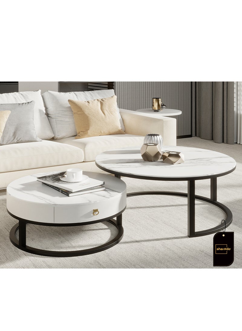 Sharpdo Household Living Room Rock Panel Retractable Tea Table Circular Tea Table 70*70*45&50*50*40CM - Image 2