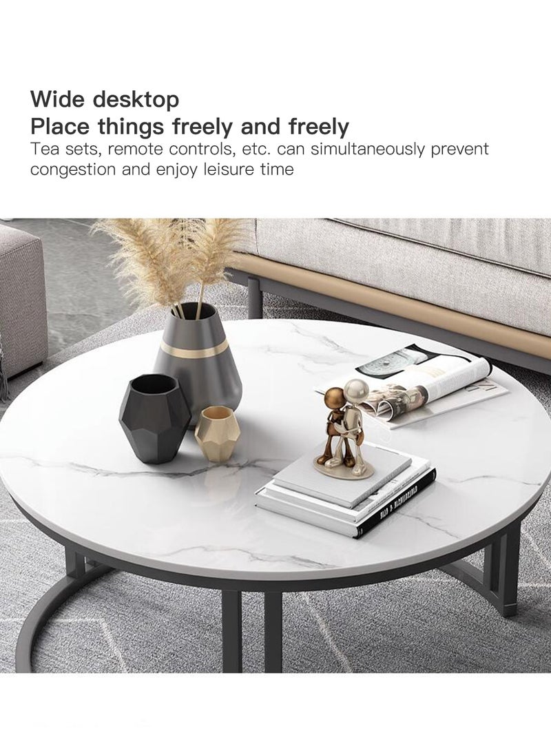 Sharpdo Household Living Room Rock Panel Retractable Tea Table Circular Tea Table 70*70*45&50*50*40CM - Image 4