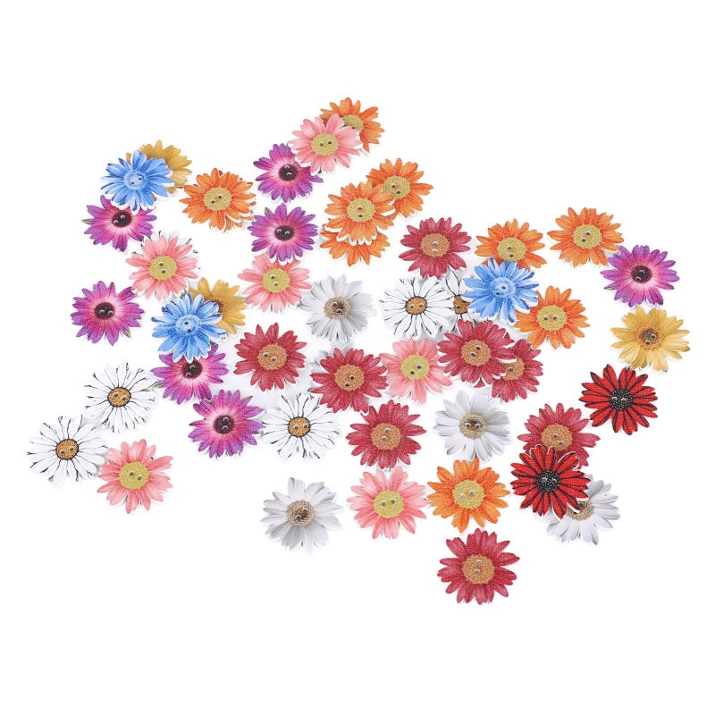 Wooden Chrysanthemum Buttons 50Pcs 2-Hole Synthetic Wood - Exquisite Cute Vivid Flower Buttons for Diy Craft Projects, Sewing And Handmade Supplies - Image 3