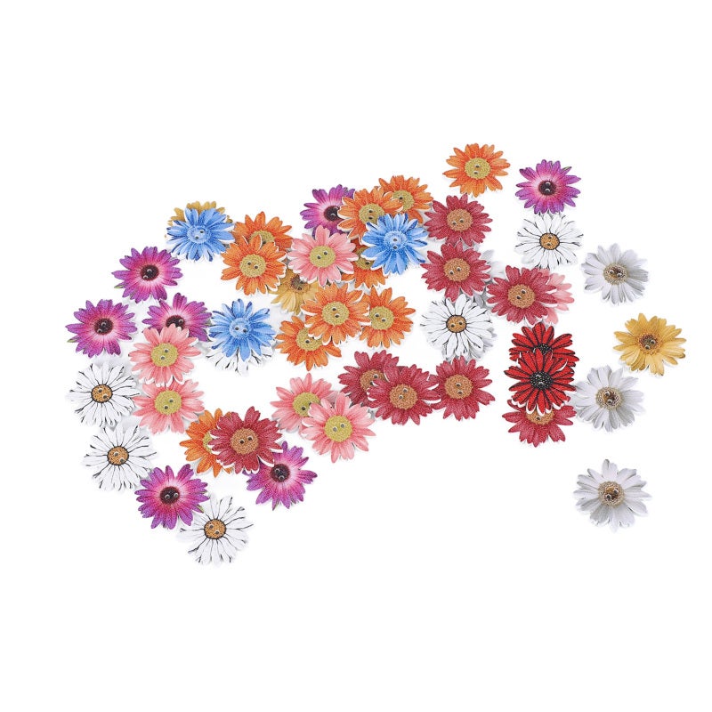 Wooden Chrysanthemum Buttons 50Pcs 2-Hole Synthetic Wood - Exquisite Cute Vivid Flower Buttons for Diy Craft Projects, Sewing And Handmade Supplies - Image 2
