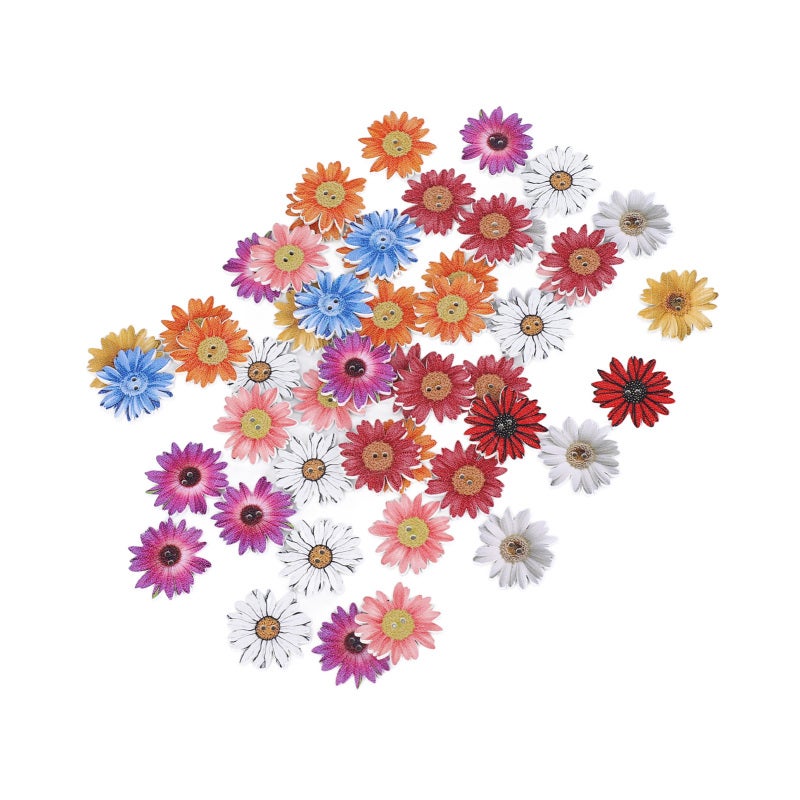 Wooden Chrysanthemum Buttons 50Pcs 2-Hole Synthetic Wood - Exquisite Cute Vivid Flower Buttons for Diy Craft Projects, Sewing And Handmade Supplies - Image 5