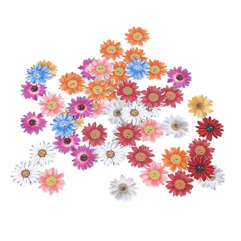 Wooden Chrysanthemum Buttons 50Pcs 2-Hole Synthetic Wood - Exquisite Cute Vivid Flower Buttons for Diy Craft Projects, Sewing And Handmade Supplies - Image 4