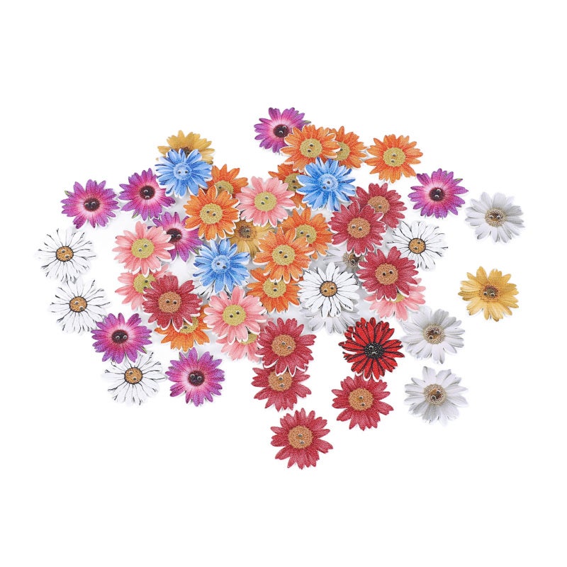 Wooden Chrysanthemum Buttons 50Pcs 2-Hole Synthetic Wood - Exquisite Cute Vivid Flower Buttons for Diy Craft Projects, Sewing And Handmade Supplies - Image 1