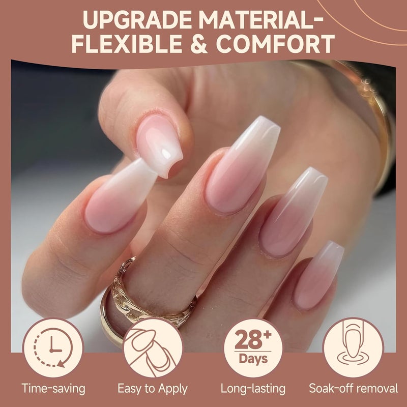 UNA GELLA Coffin Nails Tips, 216 PCS Soft Gel Nail Tips Coffin Half Matte Full Cover False Nails Pre-shaped Clear Acrylic Press on Nails Medium for Nail Extensions Home DIY Salon, 12 Sizes - Image 3
