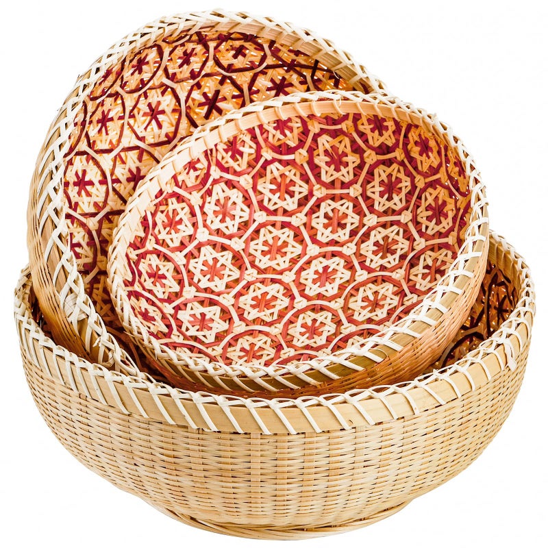 Elsjoy Set of 3 Round Wicker Fruit Baskets Kitchen Wicker Woven Bread Basket Stackable Rattan Serving Basket Set for Home Decor