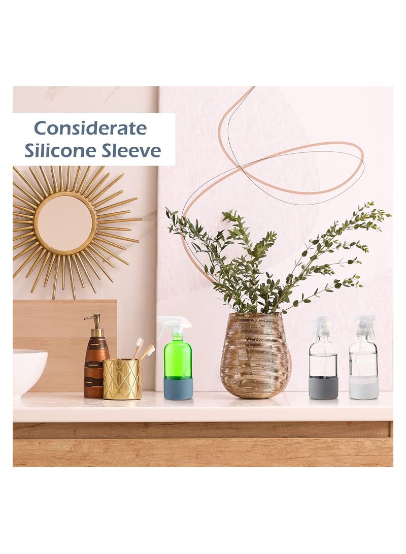 Excefore Empty Clear Glass Spray Bottles with Silicone Sleeve Protection - Refillable 16 oz Containers for Cleaning Solutions, Essential Oils, Misting Plants - Quality Sprayer - 2 Pack - Image 2