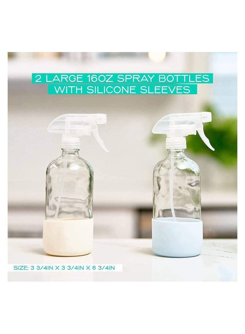 Excefore Empty Clear Glass Spray Bottles with Silicone Sleeve Protection - Refillable 16 oz Containers for Cleaning Solutions, Essential Oils, Misting Plants - Quality Sprayer - 2 Pack - Image 3