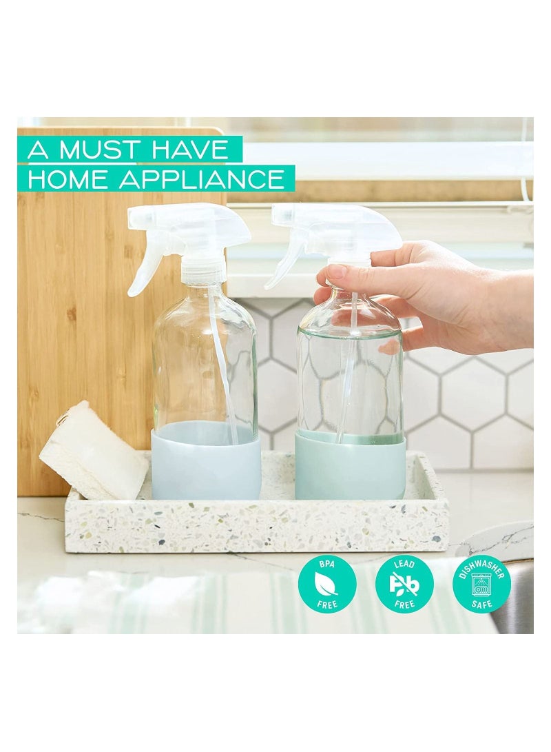 Excefore Empty Clear Glass Spray Bottles with Silicone Sleeve Protection - Refillable 16 oz Containers for Cleaning Solutions, Essential Oils, Misting Plants - Quality Sprayer - 2 Pack - Image 4