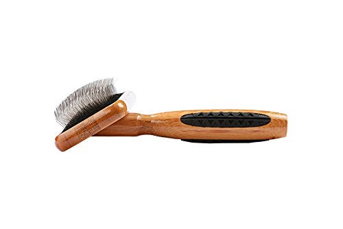 Bass Brushes Medium Slicker Style Pet Brush with Bamboo Wood Handle and Rubber Grips - Image 4