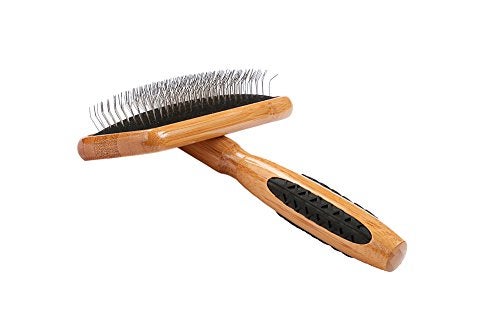 Bass Brushes Medium Slicker Style Pet Brush with Bamboo Wood Handle and Rubber Grips - Image 1