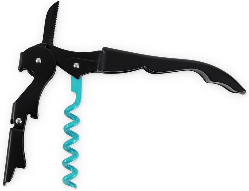 Truetap Double Hinged Waiter's Corkscrew Wine Opener, Stainless Steel Wine Bottle Opener with Built In Foil Cutter, Home Bar Tools, Bar Cart Accessories, Wedding Gifts, Set of 1, Black Blue - Image 5