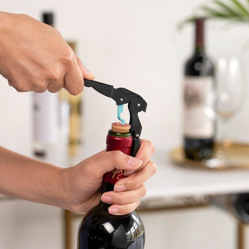 Truetap Double Hinged Waiter's Corkscrew Wine Opener, Stainless Steel Wine Bottle Opener with Built In Foil Cutter, Home Bar Tools, Bar Cart Accessories, Wedding Gifts, Set of 1, Black Blue - Image 4