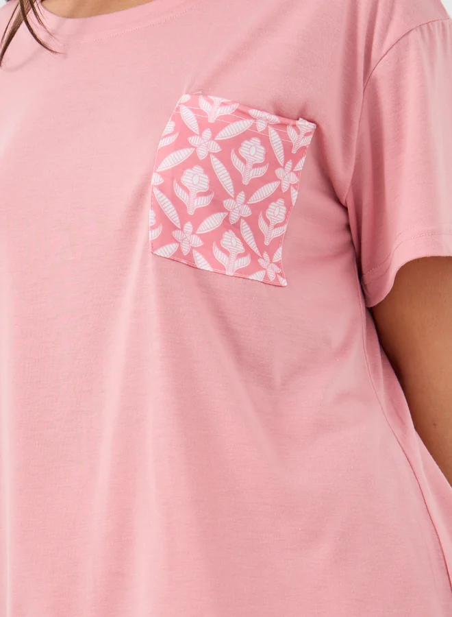 ستايلي Styli Printed Pocket Round Neck T-Shirt and Pyjama Set