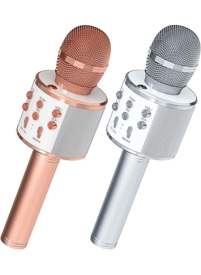 ELTRAZONE ELTRAZONE 2-Pack Wireless Bluetooth Karaoke Microphones - Portable Handheld Mics with Built-In Speaker (Rose Gold & Silver) 