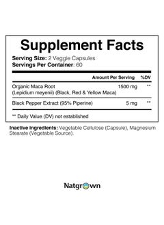 Natgrown Black, Red & Yellow Maca Root 1500mg Extra Strength - 120 Capsules  - Image 2