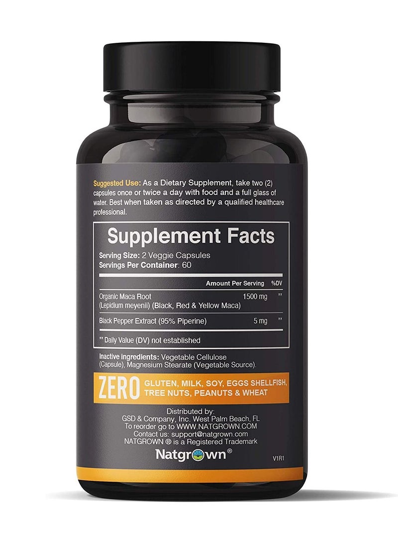 Black, Red & Yellow Maca Root 1500mg Extra Strength - 120 Capsules