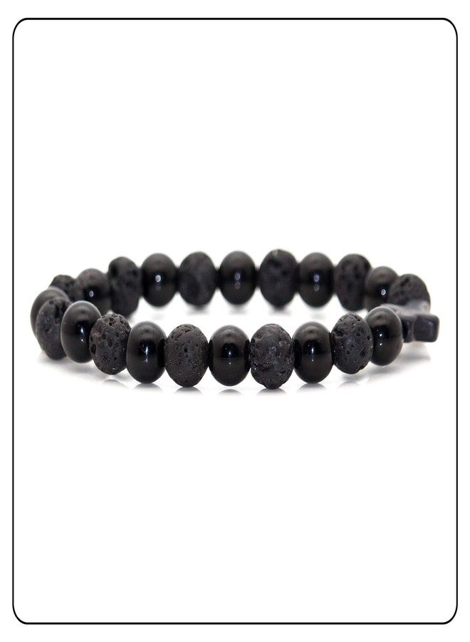 Fusamk Fashion Yoga Natural Stone Bracelet Religious Cross Beads Link Bracelet.7.5" Wrist - Image 3