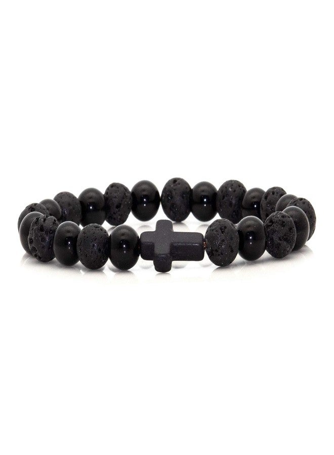 Fusamk Fashion Yoga Natural Stone Bracelet Religious Cross Beads Link Bracelet.7.5" Wrist - Image 1