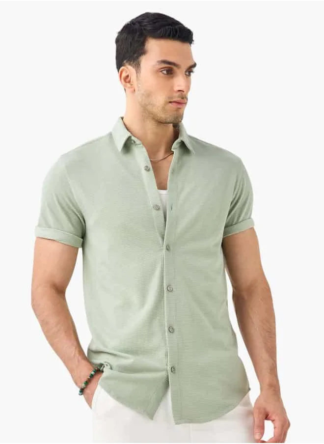 Iconic Iconic Textured Shirt with Short Sleeves and Button Closure