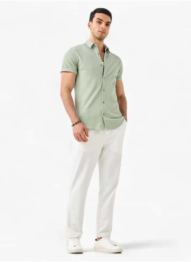 Iconic Iconic Textured Shirt with Short Sleeves and Button Closure