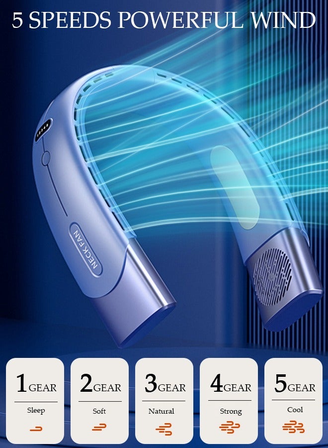 DUNISO Portable Neck Fan 360° Cooling Fan 4000 mAh Battery Operated Hands Free Bladeless Fan, Wearable Personal Fan, USB Rechargeable Portable Neck Fan with 5 Wind Speed and LED Display for Traveling Office - Image 5