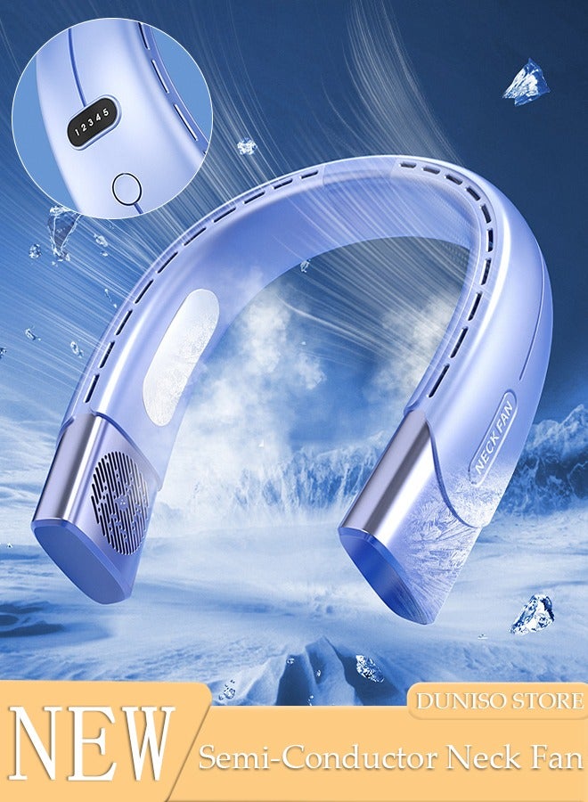 DUNISO Portable Neck Fan 360° Cooling Fan 4000 mAh Battery Operated Hands Free Bladeless Fan, Wearable Personal Fan, USB Rechargeable Portable Neck Fan with 5 Wind Speed and LED Display for Traveling Office - Image 1