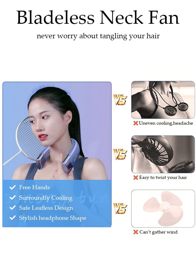 DUNISO Portable Neck Fan 360° Cooling Fan 4000 mAh Battery Operated Hands Free Bladeless Fan, Wearable Personal Fan, USB Rechargeable Portable Neck Fan with 5 Wind Speed and LED Display for Traveling Office - Image 3