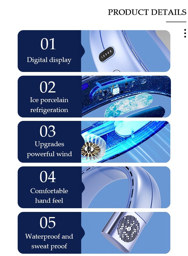 DUNISO Portable Neck Fan 360° Cooling Fan 4000 mAh Battery Operated Hands Free Bladeless Fan, Wearable Personal Fan, USB Rechargeable Portable Neck Fan with 5 Wind Speed and LED Display for Traveling Office - Image 4