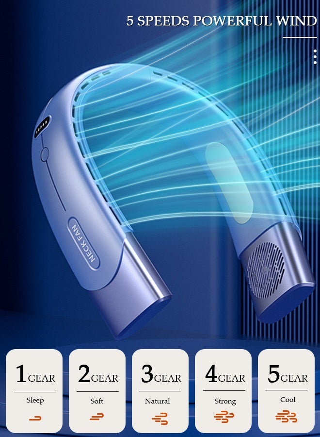 DUNISO Portable Neck Fan 360° Cooling Fan 4000 mAh Battery Operated Hands Free Bladeless Fan, Wearable Personal Fan, USB Rechargeable Portable Neck Fan with 5 Wind Speed and LED Display for Traveling Office - Image 1