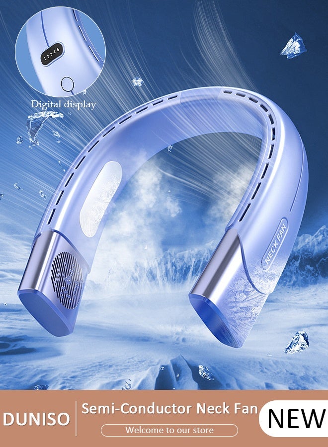 DUNISO Portable Neck Fan 360° Cooling Fan 4000 mAh Battery Operated Hands Free Bladeless Fan, Wearable Personal Fan, USB Rechargeable Portable Neck Fan with 5 Wind Speed and LED Display for Traveling Office - Image 2