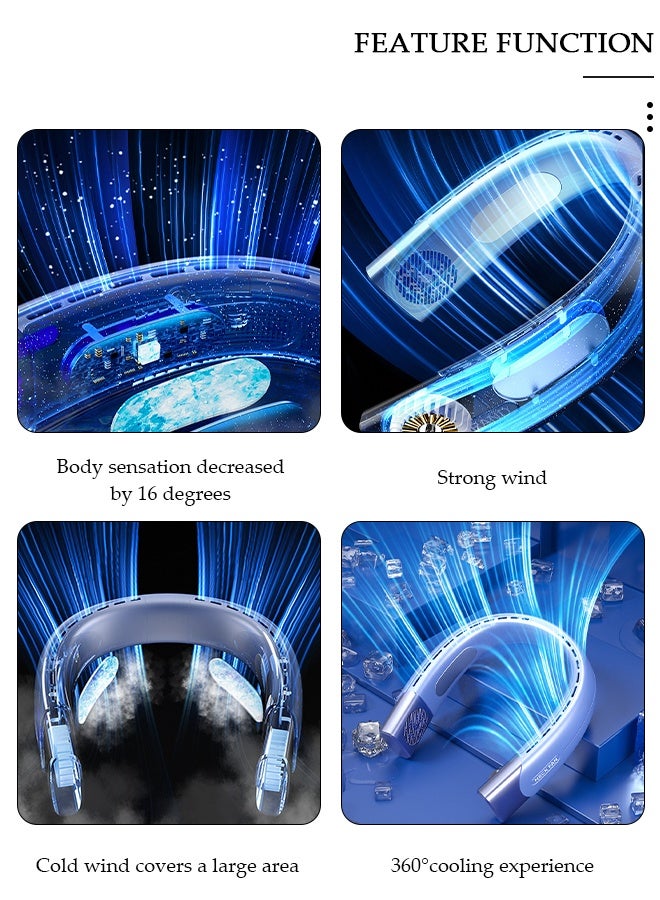 DUNISO Portable Neck Fan 360° Cooling Fan 4000 mAh Battery Operated Hands Free Bladeless Fan, Wearable Personal Fan, USB Rechargeable Portable Neck Fan with 5 Wind Speed and LED Display for Traveling Office - Image 3