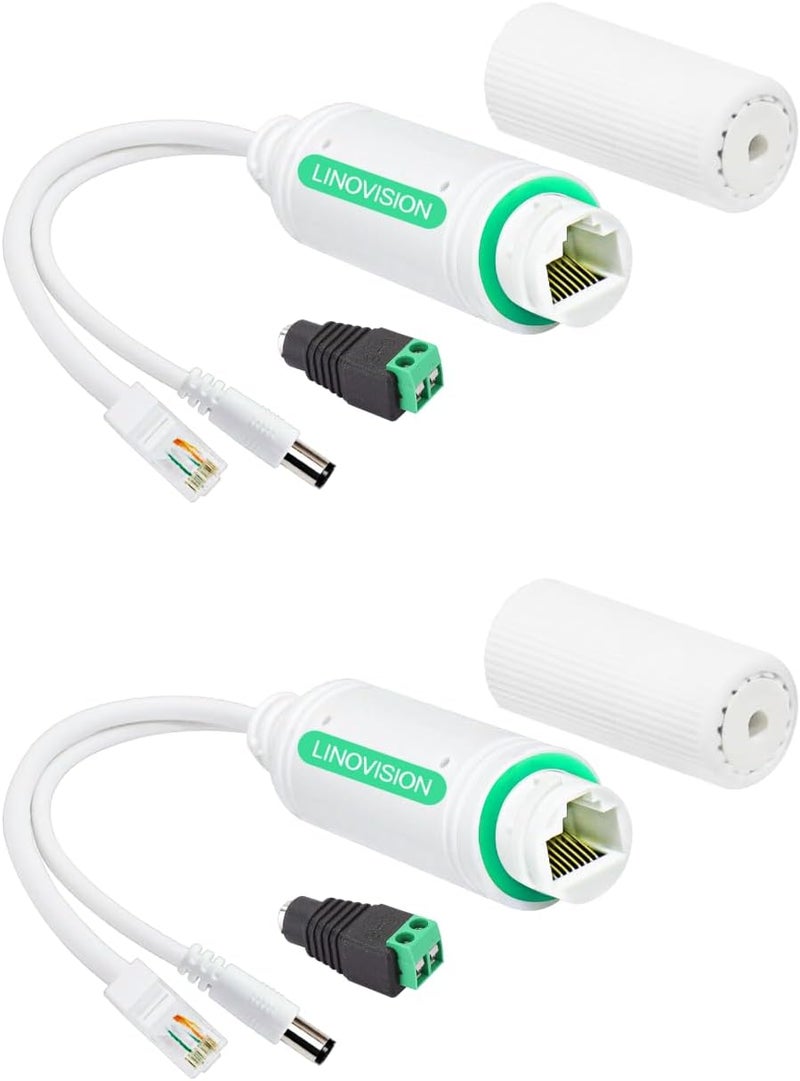 LINOVISION جهاز تقسيم الطاقة LINOVISION DC12V المقاوم للماء، جهاز تقسيم الطاقة عبر الإيثرنت للاستخدام في الأماكن المفتوحة بسرعة 10/100 ميجابت، يدعم معايير IEEE802.3af/at، يوفر طاقة من نوع POE لكاميرات المراقبة وهواتف VoIP (عبوة تحتوي على 2 قطعة). - Image 1