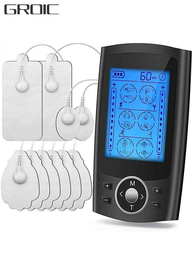 GROIC 24 Modes Dual Channel Tens Unit Electro Muscle Stimulator Rechargeable Pulse Massager with Electrodes 10 Pads  20 Levels for Neck Back Arms Chronic Pain Relief Body Building - Image 1