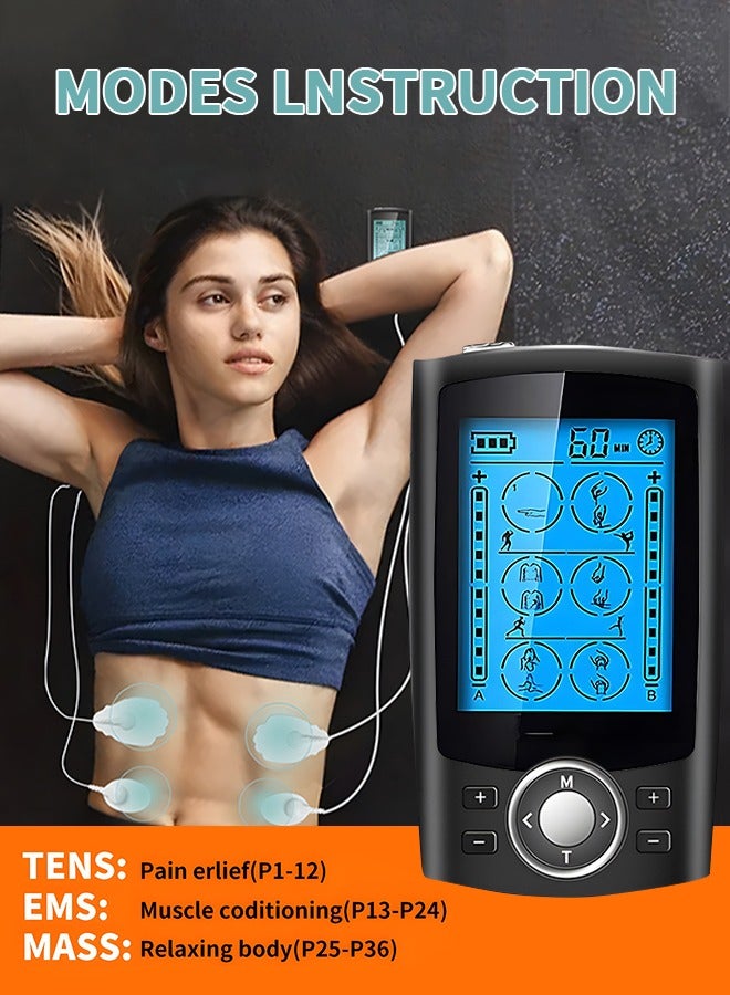 GROIC 24 Modes Dual Channel Tens Unit Electro Muscle Stimulator Rechargeable Pulse Massager with Electrodes 10 Pads  20 Levels for Neck Back Arms Chronic Pain Relief Body Building - Image 5
