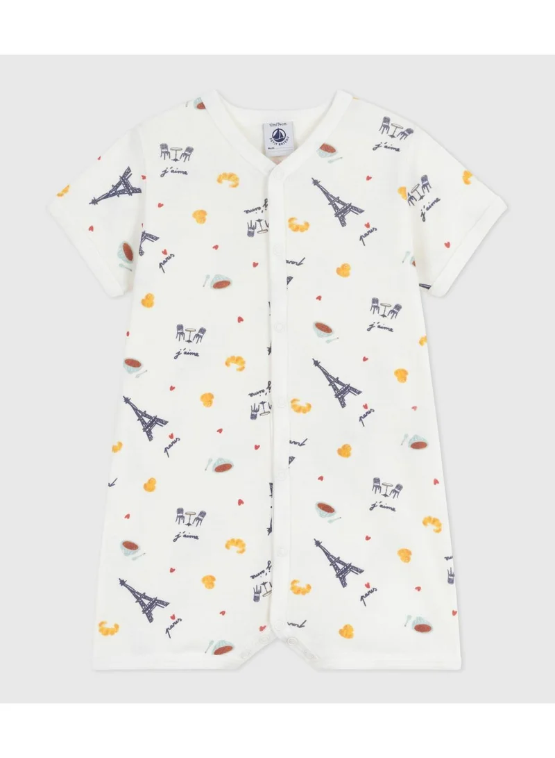 Petit Bateau Babies' Paris print cotton playsuit with a collar