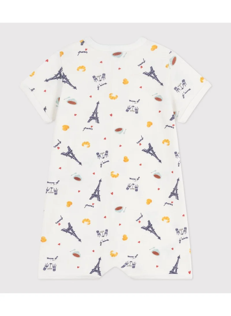 Petit Bateau Babies' Paris print cotton playsuit with a collar