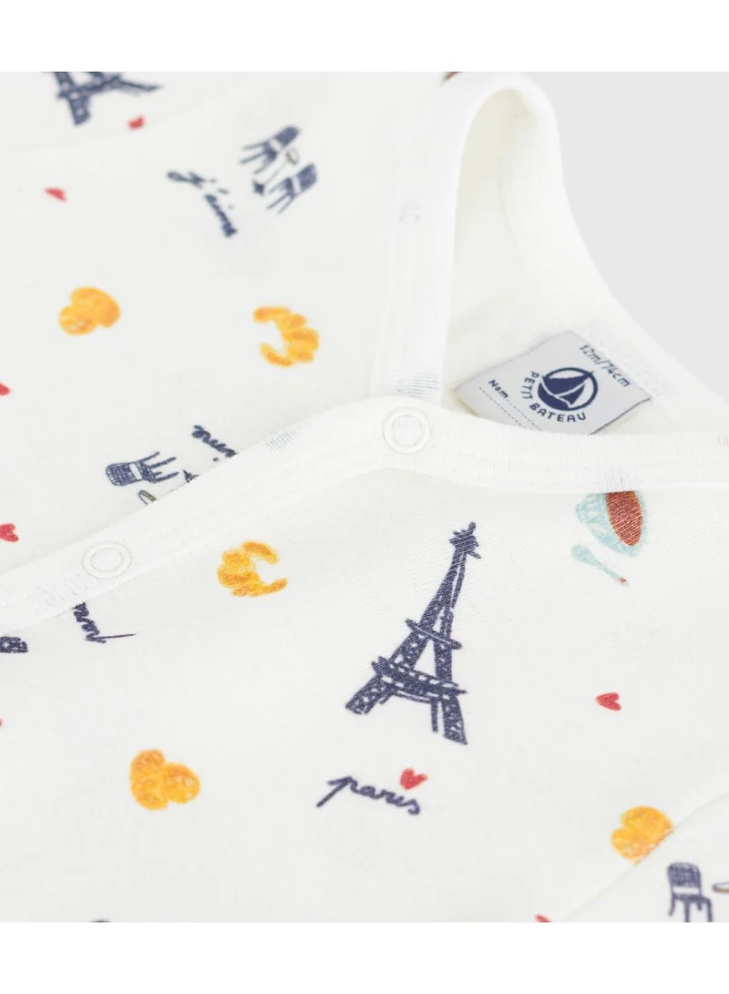 Petit Bateau Babies' Paris print cotton playsuit with a collar
