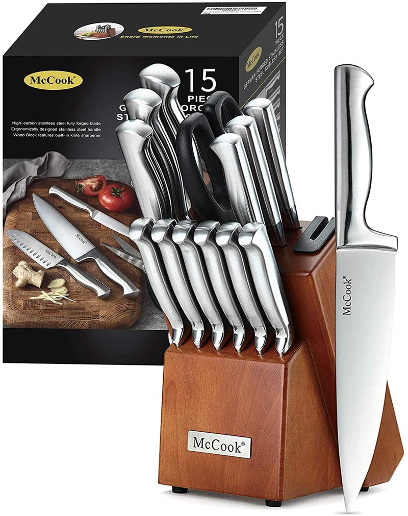 McCookÂ® Knife Sets, German Stainless Steel Kitchen Knife Block Sets with Built-in Sharpener - Image 1