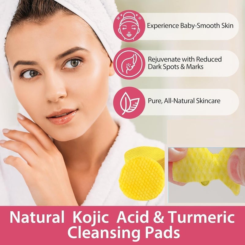 COOFANDY Turmeric & Kojic Acid Face Cleansing Pads for Dark Spots,Skin Brightening & Acne Prevention | Vitamin C,E | For Women & Men | Balancing Oil and Water | All Skin Types | (60Pcs) (PACK OF 1) - Image 4