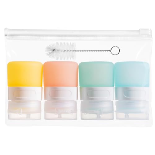 MICEBAY Condiment Squeeze Bottles for Sauces, 1-oz Mini Silicone Salad Dressing Container to Go with Reusable Sandwich Bag, Leakproof Ketchup Bottle for Bento Lunch Box, 4 Pack, Candies - Image 1