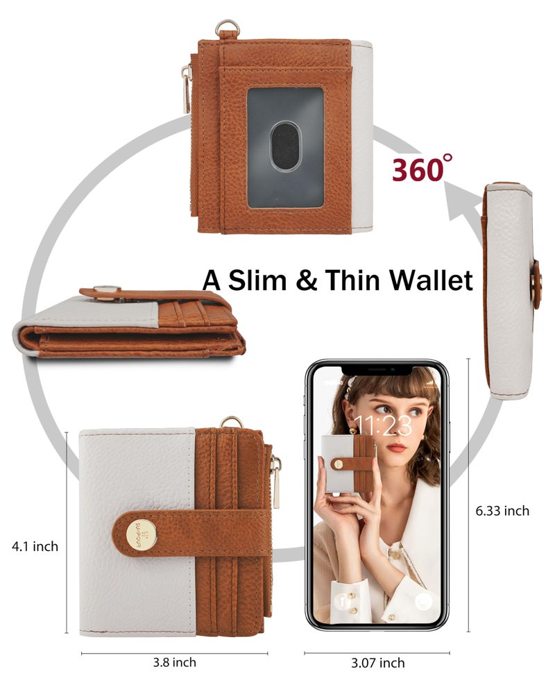 Sunpour Small Wristlet Wallets for Women Keychain Wristlet Wallet RFID Blocking Key Chain Wallet With Zipper Coin Pocket,2 Id Window (Beigeï¼†Brown) - Image 3