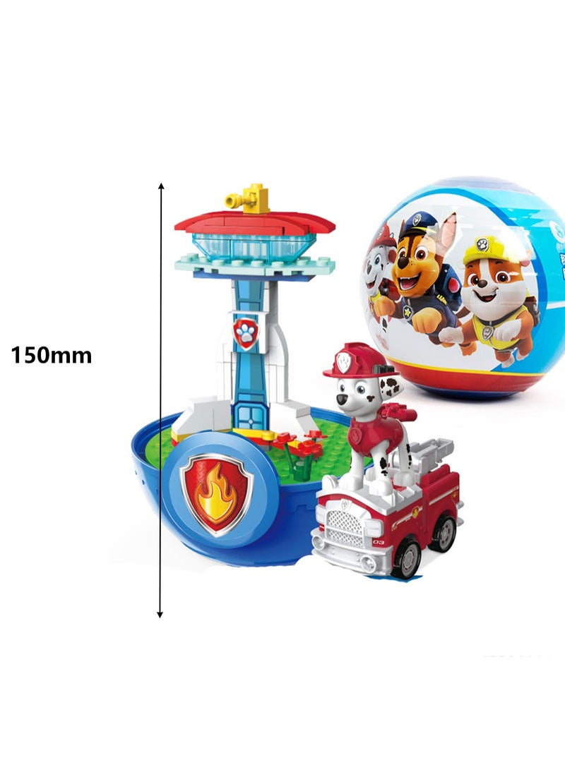 (Fluffy) Paw Patrol Gachapon Slide Pull Back Car Toy Set Build Blocks Lookout Tower Toy - Image 2