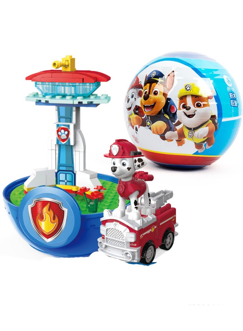 (Fluffy) Paw Patrol Gachapon Slide Pull Back Car Toy Set Build Blocks Lookout Tower Toy - Image 1
